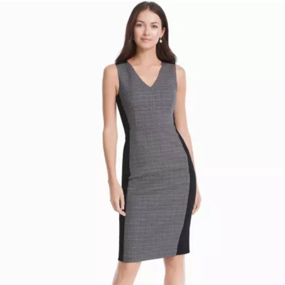 White House Black Market Gray Color Block Plaid Body Perfecting Sheath Dress 8